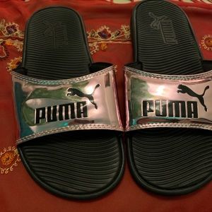 Shiny Pink Puma slides! Size 9